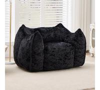 Pouf avec Coussin XXL Fausse Fourrure Noir Super Doux Ergonomique | Pouf poire avec rembourrage en mousse pour salon, chambre à coucher, coin lecture, pas de montage, pour adultes et enfants