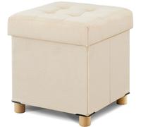 Pouf avec espace de rangement, repose-pieds en bois massif, 38 x 38 x 40 cm, beige
