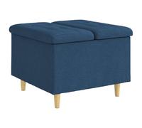 Pouf avec rangement, bleu, 60 x 60 x 45 cm, tissu | Design matelassé, pieds en bois, rangement caché, utilisation intérieure, charge de 110 kg