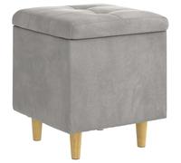 Pouf avec rangement, gris clair, 40 x 40 x 45 cm, velours | Design matelassé, pieds en bois robustes, utilisation en intérieur, capacité de 110 kg, toboggan