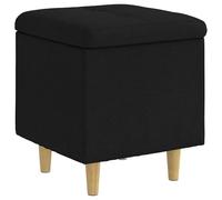 Pouf avec rangement, noir, 40 x 40 x 45 cm, tissu avec compartiment | Utilisation intérieure, toboggan, assemblage requis, capacité 110 kg, pieds en bois, design matelassé