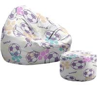 Pouf avec repose-pieds - Fauteuil relax - Housse de pouf - Assise confortable - Tissu polyester lavable - 70x80 + 20x30 cm - Motif football