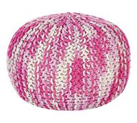 Pouf Blanc et Rose en Coton 50 x 35 cm Moelleux pour Chambre ou Salon Rond Boho