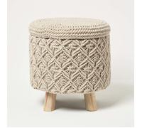 Pouf bohème macramé Indy avec rangement, Ecru