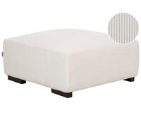 Pouf Carré en Velours Côtelé Blanc Cassé Type Ottoman à Pieds en Bois d'Eucalypt