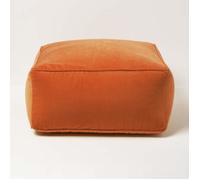 HOMESCAPES Pouf carré en Velours, Pouf Poire en Tissu Orange, 60x60x27 cm