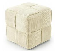 Pouf Carré Tapissé en Velours Côtelé - Design Moderne - Cube Ivoire