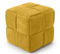 Pouf Carré Tapissé en Velours Côtelé - Design Moderne - Cube Moutarde