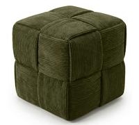 Pouf Carré Tapissé en Velours Côtelé - Design Moderne - Cube Olive