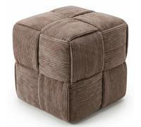 Pouf Carré Tapissé en Velours Côtelé - Design Moderne - Cube Taupe