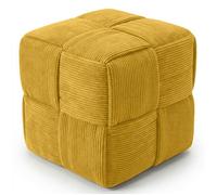 Pouf Carré Tapissé en Velours Côtelé - Design Moderne - Dice Moutarde
