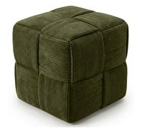 Pouf Carré Tapissé en Velours Côtelé - Design Moderne - Dice Olive
