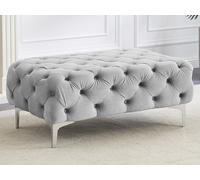Pouf chesterfield en velours gris clair EDWINA