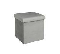 Pouf Coffre Carré Velours Côtelé Gris - ALESSIA -