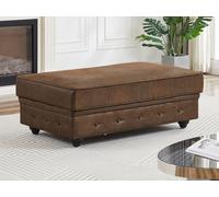 Pouf coffre de rangement en microfibre aspect cuir vieilli CHESTERFIELD