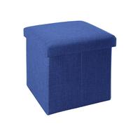 Pouf coffre de rangement pliable 30x30x30 cm bleu mer - tabouret cube tissu aspect lin avec couvercle, repose-pieds
