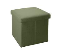 Pouf coffre de rangement pliable 30x30x30 cm vert printemps - tabouret cube tissu aspect lin avec couvercle repose-pieds