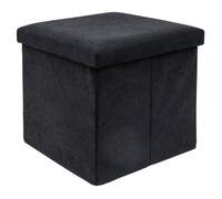 Pouf coffre de rangement pliable 38 x 38 x 38 cm noir - tabouret cube en tissu aspect velours côtelé, repose-pieds avec couvercle