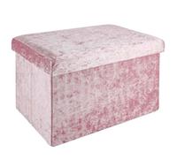 Pouf coffre de rangement pliable velours rose 49x30x30cm - banc tabouret repose-pieds avec couvercle