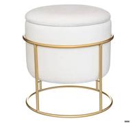 Atmosphera – Pouf coffre de rangement Eliane – Velours et métal – Ivoire 44 cm