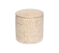 Pouf coffre en tissu avec motifs coloris beige - Diamètre 31 x Profondeur 31 x Hauteur 34 cm - -