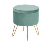 Pouf Coffre en Velours Vert Rangement Salon Assise Supplémentaire Silas