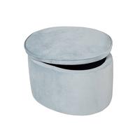 Pouf Coffre Ovale En Bois Et Velours - Tabouret Avec Rangement Lil Sofa Bleu Clair TU