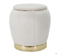 Pouf coffre Paris crème et or en velours - Ø 43 x H 43 cm - Réf. VK8681847400820