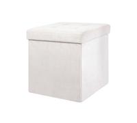 Pouf-Coffre Pliable Capitonné Suédine Blanc - PAULA -