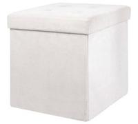 Pouf-Coffre Pliable Capitonné Suédine Blanc - PAULA - ALTOBUY Blanc G