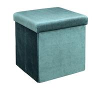 HOME DECO FACTORY Coffre Pouf Pliable Rangement Gain de Place Velours Cotele Bleu