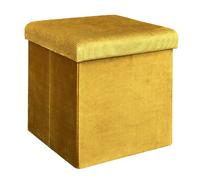 Pouf coffre pliable en velours design Giulia - L. 38 x H. 38 cm - Jaune moutarde