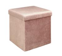 HOME DECO FACTORY - Coffre Pouf Pliable en Velours Côtelé - Rangement Pratique - Design Moderne pour Salon ou Chambre - 38 x 38 x 38 cm - Rose Poudre - Modèle Giulia