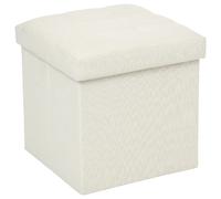 Atmosphera - Pouf Coffre de Rangement Pliant Lysandre Beige, Cube 38 cm, Assise Capitonnée - pour Salon, Chambre, Entrée