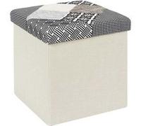 HOME DECO FACTORY - HD7491 - Coffre Pouf Pliable Patchwork Gris Mobilier Assise Coffre Banc Pliable Entree Salon Chambre Salle à Manger