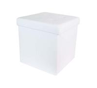 Home Deco Factory HD3402 Pouf Coffre de Rangement Pliable Carré Simili Cuir Capitonné Blanc H38 x 38 x 38 cm