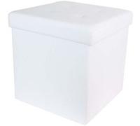 HOME DECO FACTORY - HD3402 Pouf Coffre de Rangement Pliable - Carré Simili Cuir Capitonné - pour Séjour - Dimensions H38 x L38 x P38 cm - Couleur Blanc