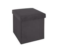 Pouf coffre pliable velours Tess - L. 38 x H. 38 cm - Gris trend