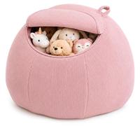 Pouf coffre pour peluches - Rangement pour enfants - 80 x 110 cm - Velours côtelé - Rose pâle