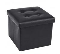 Pouf/coffre/Tabouret rangement pliant imitation cuir noir carré capitonné | Gain de place siège d'appoint confortable coffre de rangement design en cuir noir s'adapte à la décoration