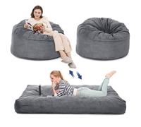 Pouf convertible - LUNSY - Convertible 2 en 1 - Dimensions 135x190 cm - Velours côtelé doux - Mousse à mémoire de forme