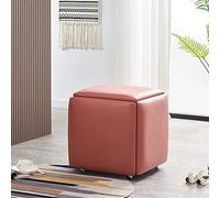 Pouf cube empilable 5 en 1 imitation polyuréthane avec roulettes - Petit pouf carré pour salon et salle à manger - 45 x 45 x 45 cm - Solution polyvalente de sièges gigognes