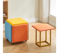Pouf cube mobile 5 en 1 avec roulettes - Repose-pieds polyvalent en cuir pour salon et salle à manger - Design gigogne pour un confort peu encombrant