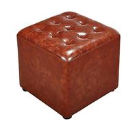 Pouf Cube rembourré en Cuir, Pouf Repose-Pieds carré en Bois Massif, Table Basse de Salon, Petit Banc, Marron 40x40x35cm (16x16x14 Pouces)