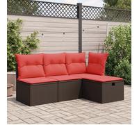 Pouf de jardin avec coussin Marron 55x55x37 cm en poly rotin