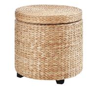Pouf de rangement avec couvercle, Hocker rond avec pieds, 43 x 43 x 43 cm, Khaki