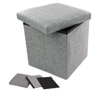 Pouf de rangement avec couvercle rembourré, en tissu gris