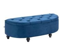 Pouf de Rangement HOMCOM Coffre 2 en 1 - Pouf capitonné Demi-Cercle - Pieds Bois hévéa Noir revêtement Velours Bleu