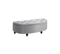 HOMCOM Banc de rangement coffre pouf de rangement design classique capitonnée semi cercle velours pieds en bois de hévéa 120 x 46 x 42 cm gris clair