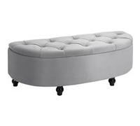 Pouf de rangement coffre 2 en 1 - pouf design classique chic capitonné demi-cercle - pieds bois hévéa noir revêtement velours gris Gris G
